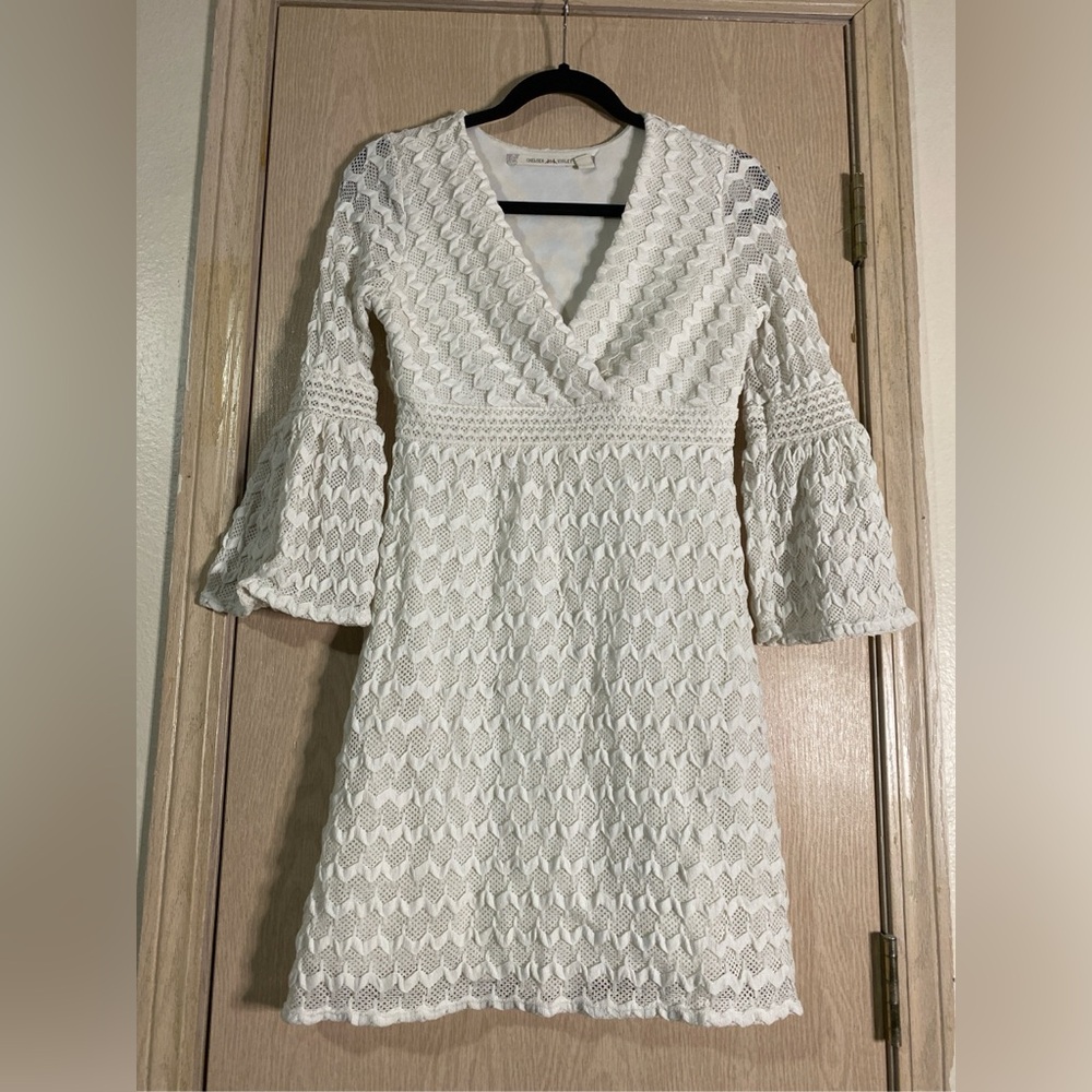 Chelsea & Violet White Long Sleeve Crochet Dress